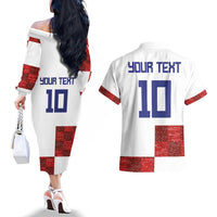 Custom Croatia Football Couples Matching Off The Shoulder Long Sleeve Dress and Hawaiian Shirt Checkered Ones Sport Grunge Style