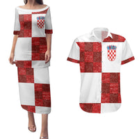 Custom Croatia Football Couples Matching Puletasi and Hawaiian Shirt Checkered Ones Sport Grunge Style
