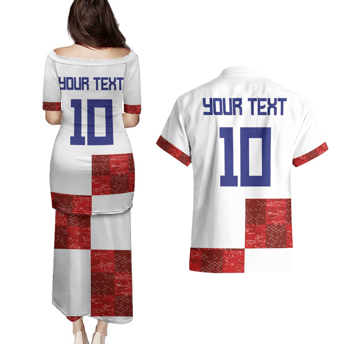 Custom Croatia Football Couples Matching Puletasi and Hawaiian Shirt Checkered Ones Sport Grunge Style