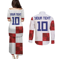 Custom Croatia Football Couples Matching Puletasi and Long Sleeve Button Shirt Checkered Ones Sport Grunge Style