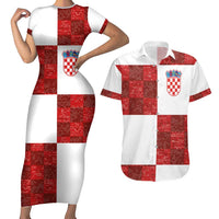 Custom Croatia Football Couples Matching Short Sleeve Bodycon Dress and Hawaiian Shirt Checkered Ones Sport Grunge Style