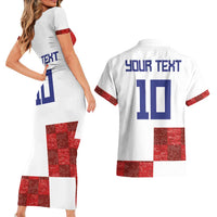 Custom Croatia Football Couples Matching Short Sleeve Bodycon Dress and Hawaiian Shirt Checkered Ones Sport Grunge Style