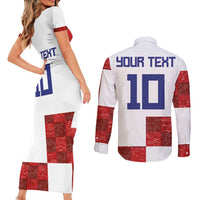 Custom Croatia Football Couples Matching Short Sleeve Bodycon Dress and Long Sleeve Button Shirt Checkered Ones Sport Grunge Style