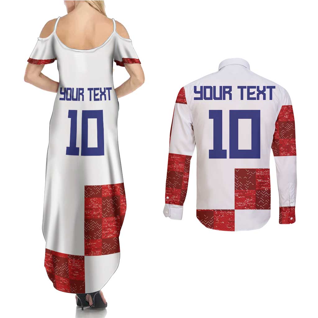 Custom Croatia Football Couples Matching Summer Maxi Dress and Long Sleeve Button Shirt Checkered Ones Sport Grunge Style