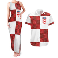 Custom Croatia Football Couples Matching Tank Maxi Dress and Hawaiian Shirt Checkered Ones Sport Grunge Style