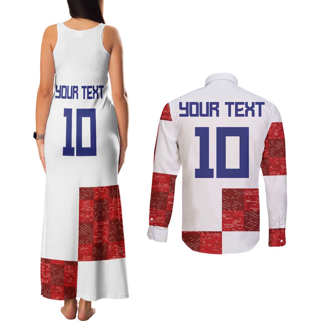 Custom Croatia Football Couples Matching Tank Maxi Dress and Long Sleeve Button Shirt Checkered Ones Sport Grunge Style