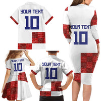 Custom Croatia Football Family Matching Long Sleeve Bodycon Dress and Hawaiian Shirt Checkered Ones Sport Grunge Style