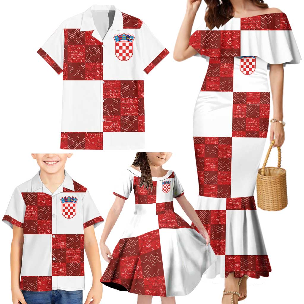 Custom Croatia Football Family Matching Mermaid Dress and Hawaiian Shirt Checkered Ones Sport Grunge Style