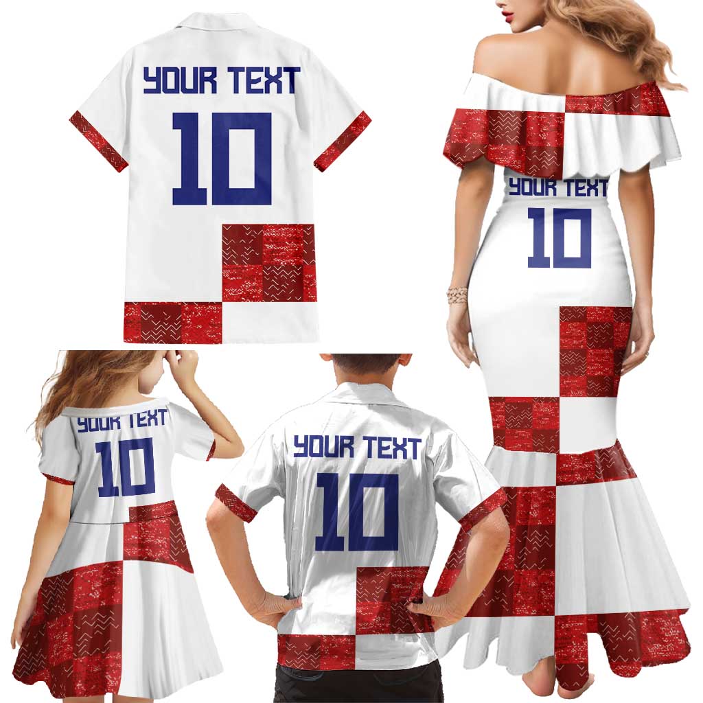 Custom Croatia Football Family Matching Mermaid Dress and Hawaiian Shirt Checkered Ones Sport Grunge Style