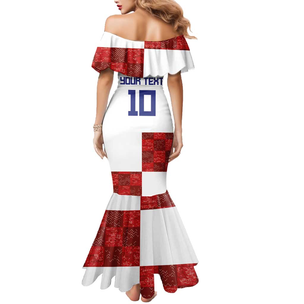 Custom Croatia Football Family Matching Mermaid Dress and Hawaiian Shirt Checkered Ones Sport Grunge Style