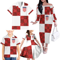 Custom Croatia Football Family Matching Off The Shoulder Long Sleeve Dress and Hawaiian Shirt Checkered Ones Sport Grunge Style