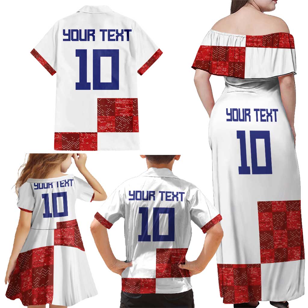 Custom Croatia Football Family Matching Off Shoulder Maxi Dress and Hawaiian Shirt Checkered Ones Sport Grunge Style