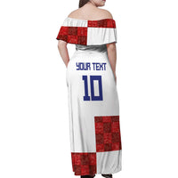 Custom Croatia Football Family Matching Off Shoulder Maxi Dress and Hawaiian Shirt Checkered Ones Sport Grunge Style
