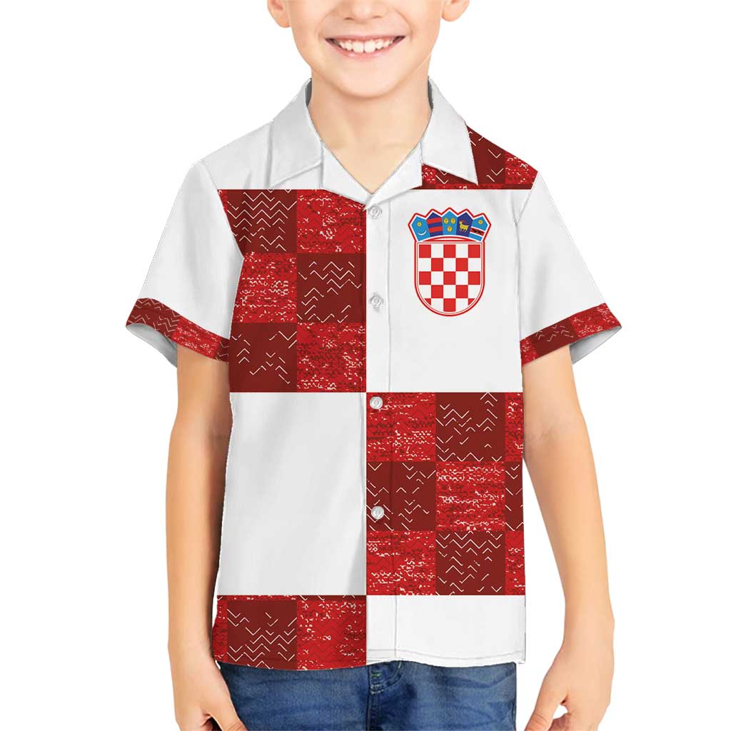 Custom Croatia Football Family Matching Off Shoulder Maxi Dress and Hawaiian Shirt Checkered Ones Sport Grunge Style