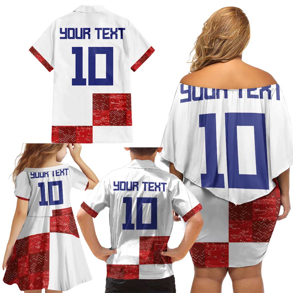 Custom Croatia Football Family Matching Off Shoulder Short Dress and Hawaiian Shirt Checkered Ones Sport Grunge Style