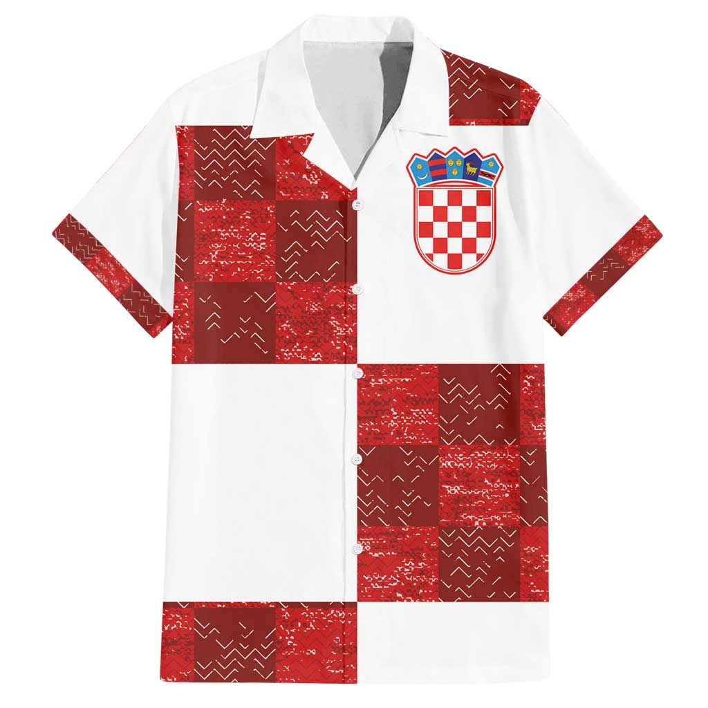 Custom Croatia Football Family Matching Off Shoulder Short Dress and Hawaiian Shirt Checkered Ones Sport Grunge Style