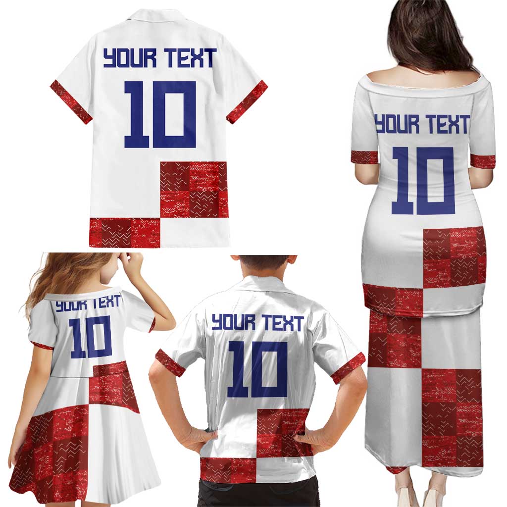 Custom Croatia Football Family Matching Puletasi and Hawaiian Shirt Checkered Ones Sport Grunge Style