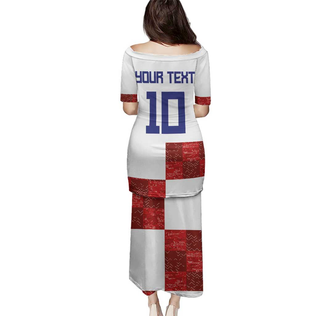 Custom Croatia Football Family Matching Puletasi and Hawaiian Shirt Checkered Ones Sport Grunge Style