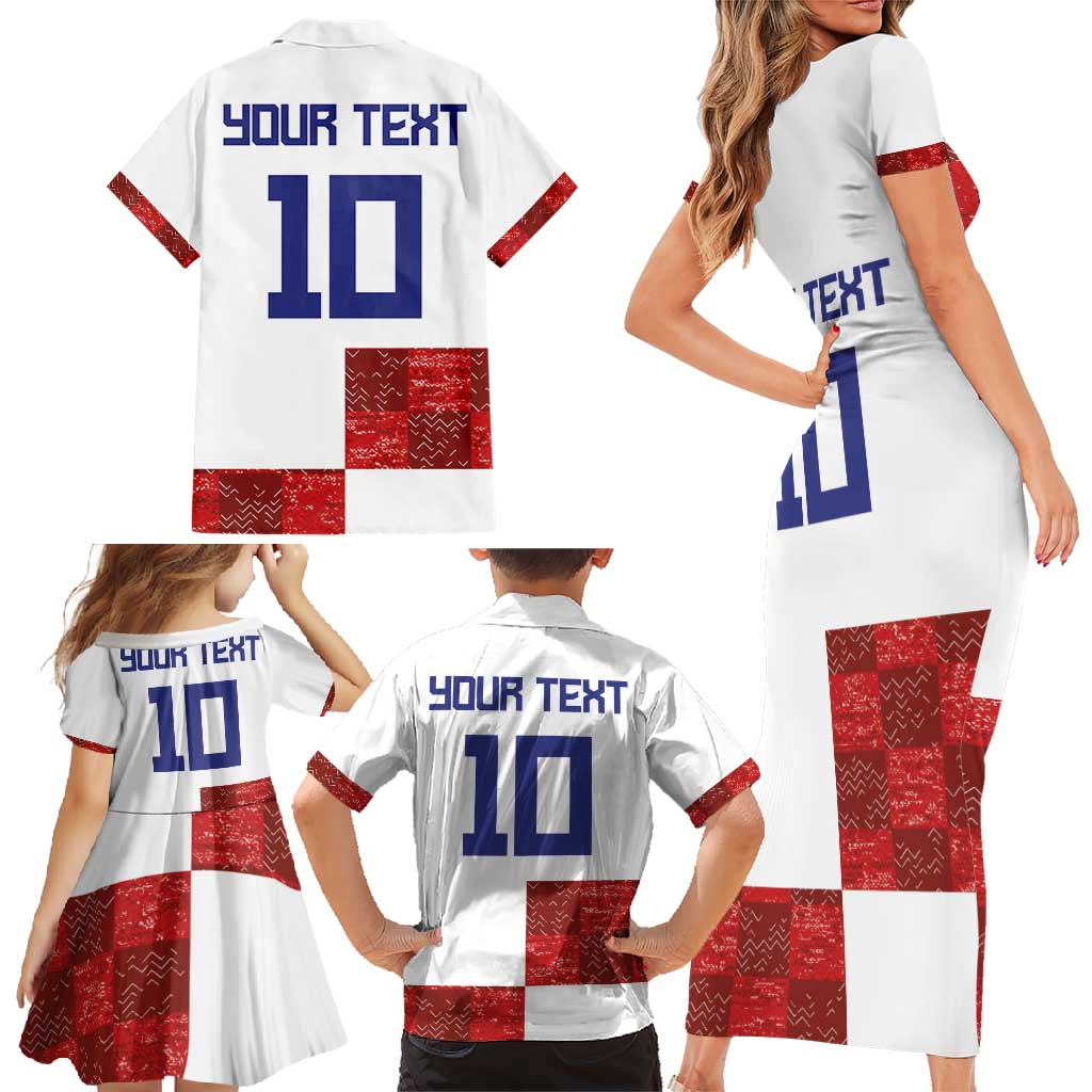Custom Croatia Football Family Matching Short Sleeve Bodycon Dress and Hawaiian Shirt Checkered Ones Sport Grunge Style