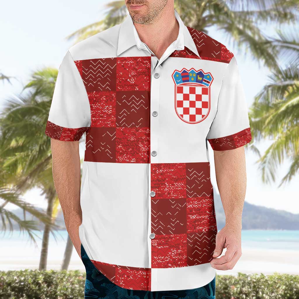 Custom Croatia Football Hawaiian Shirt Checkered Ones Sport Grunge Style