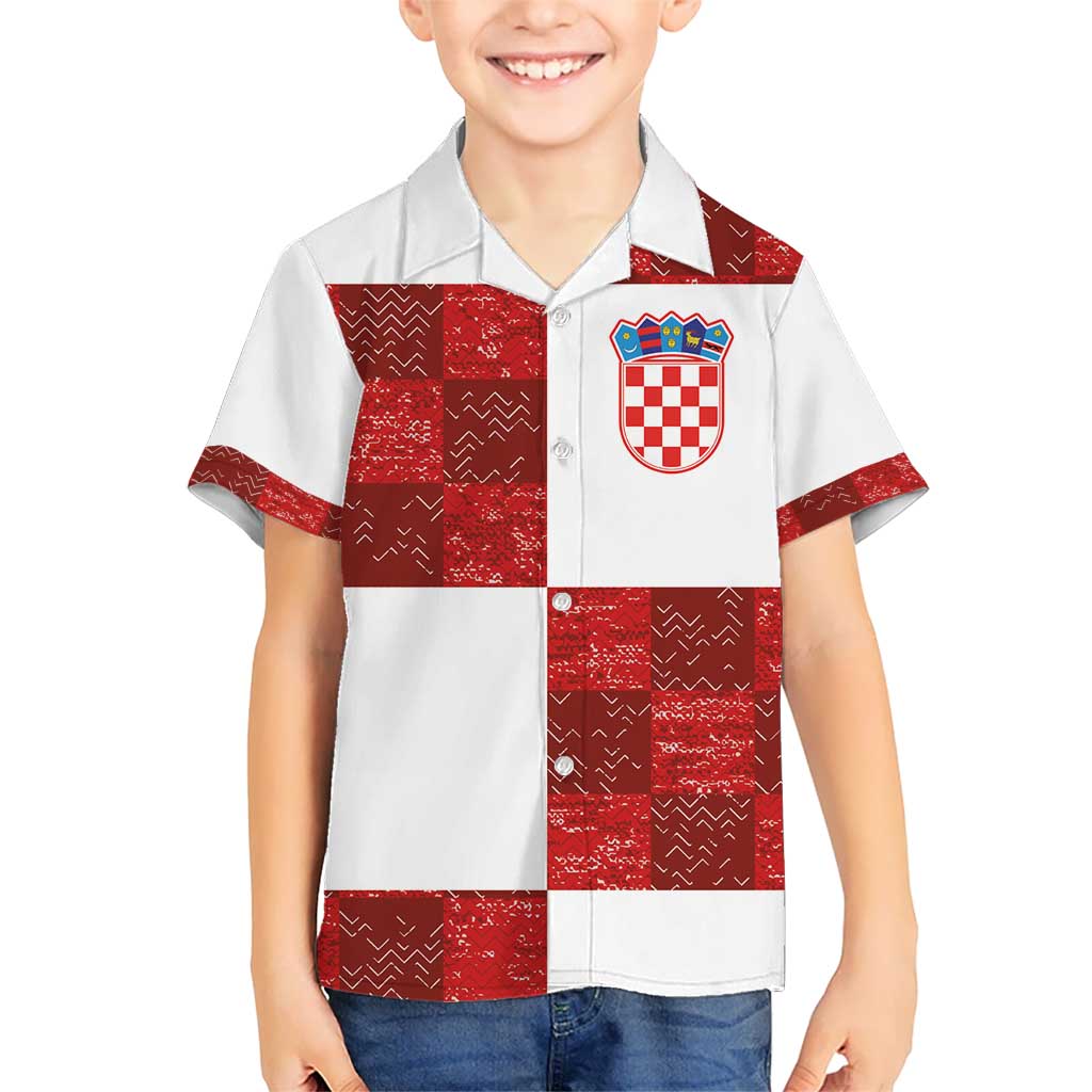 Custom Croatia Football Kid Hawaiian Shirt Checkered Ones Sport Grunge Style
