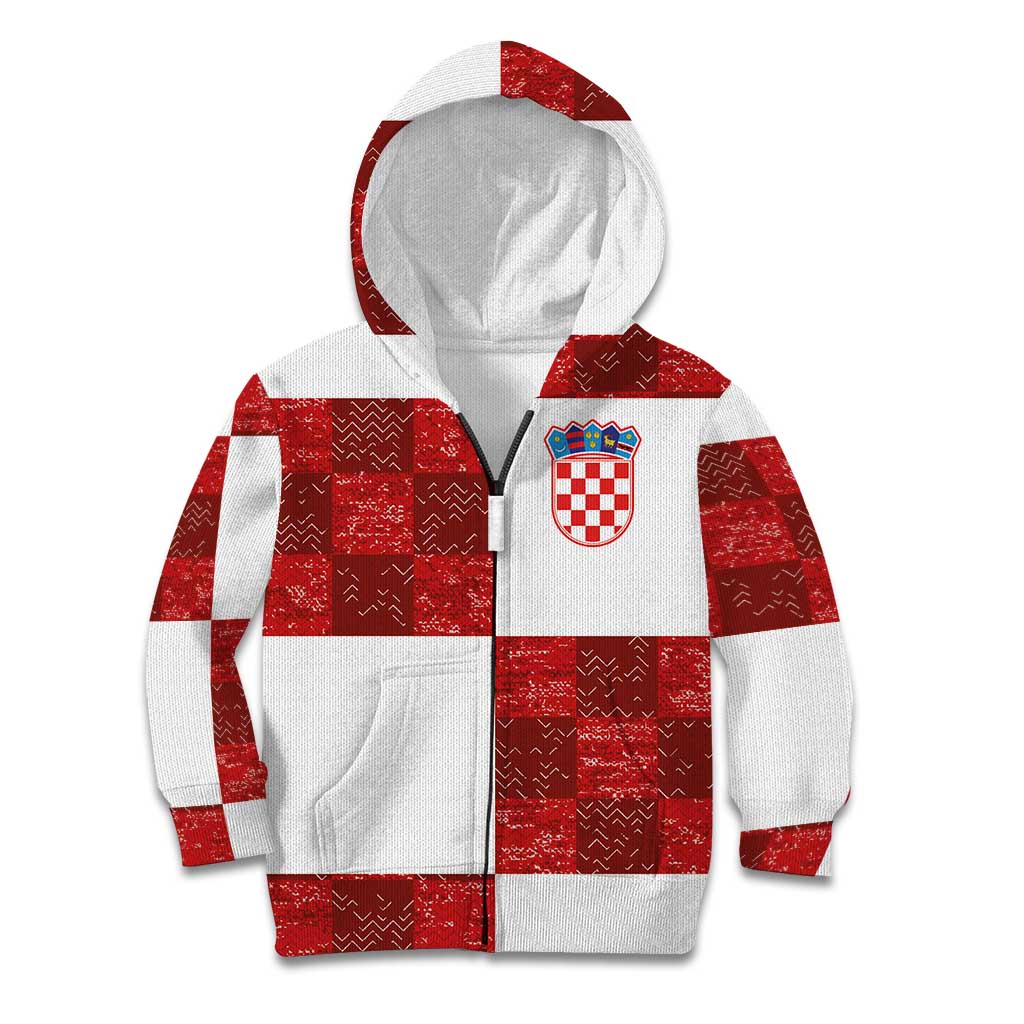 Custom Croatia Football Kid Hoodie Checkered Ones Sport Grunge Style