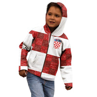 Custom Croatia Football Kid Hoodie Checkered Ones Sport Grunge Style