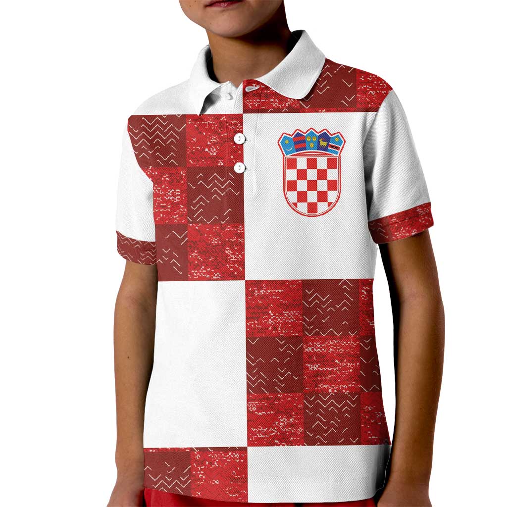 Custom Croatia Football Kid Polo Shirt Checkered Ones Sport Grunge Style