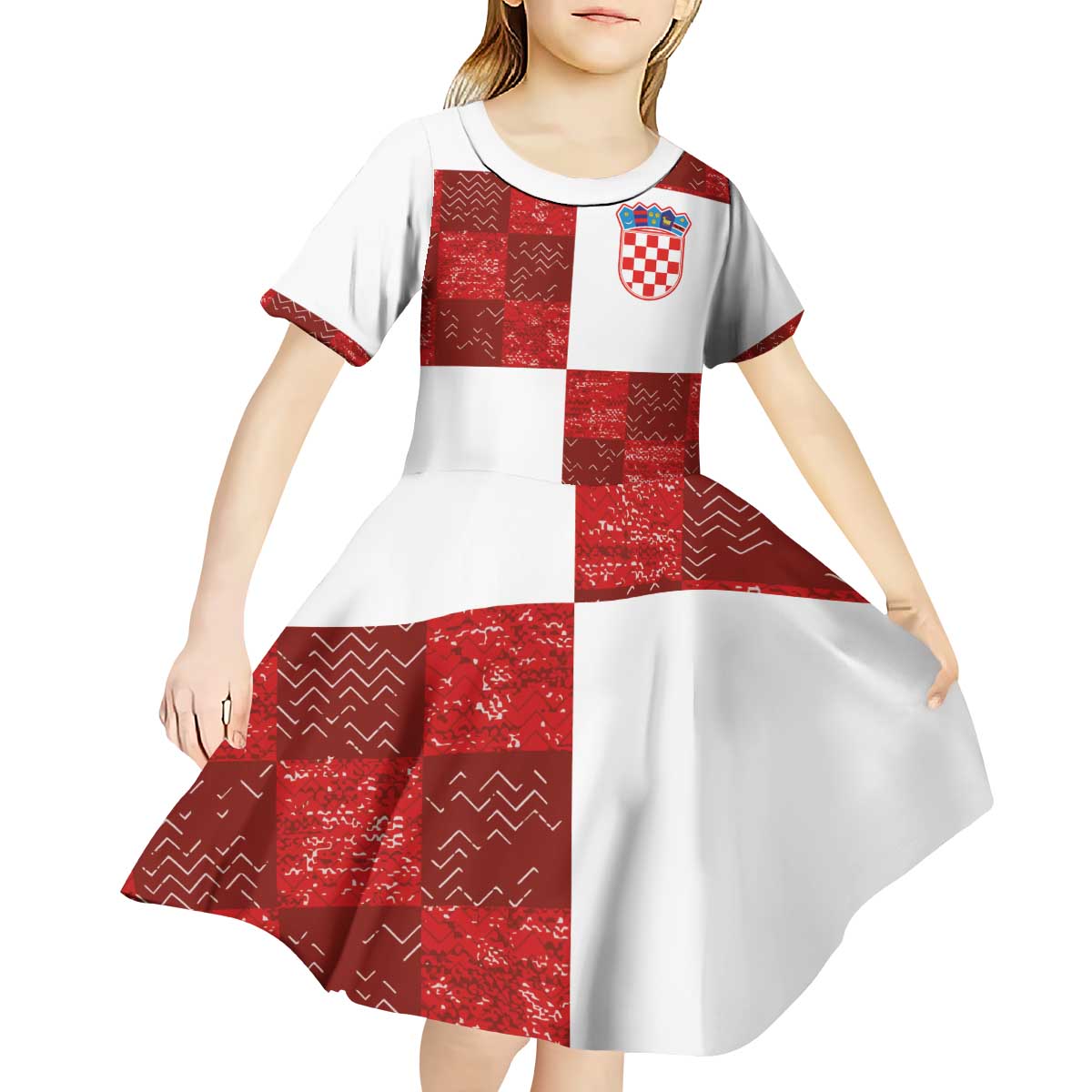 Custom Croatia Football Kid Short Sleeve Dress Checkered Ones Sport Grunge Style