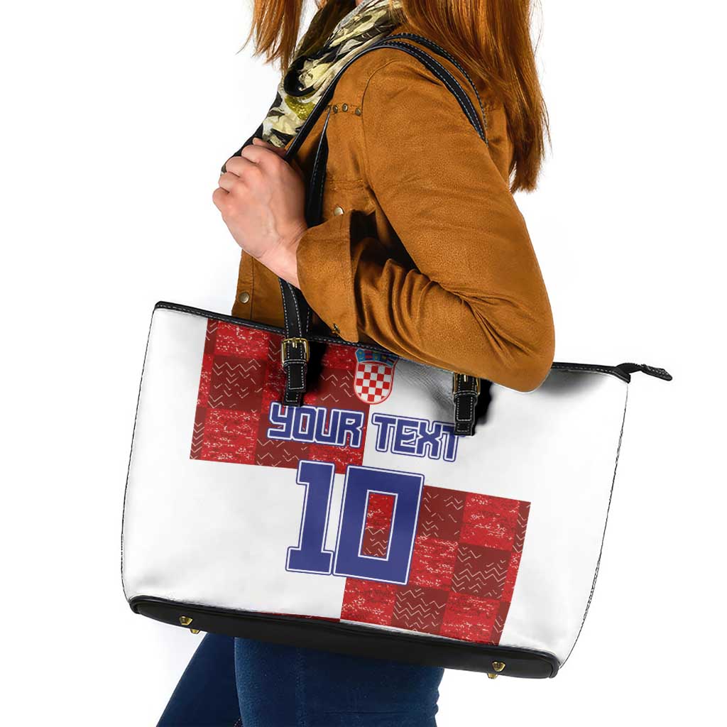 Custom Croatia Football Leather Tote Bag Checkered Ones Sport Grunge Style