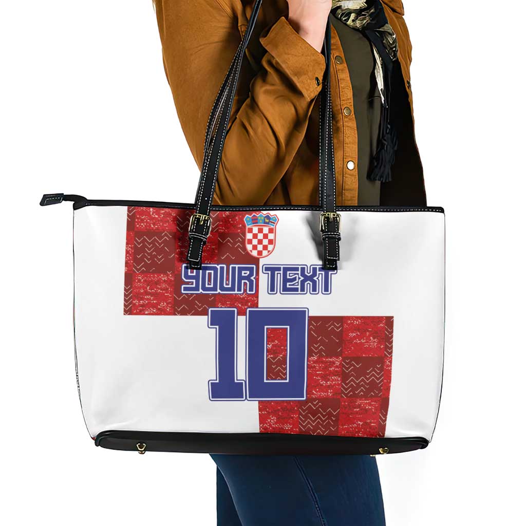 Custom Croatia Football Leather Tote Bag Checkered Ones Sport Grunge Style