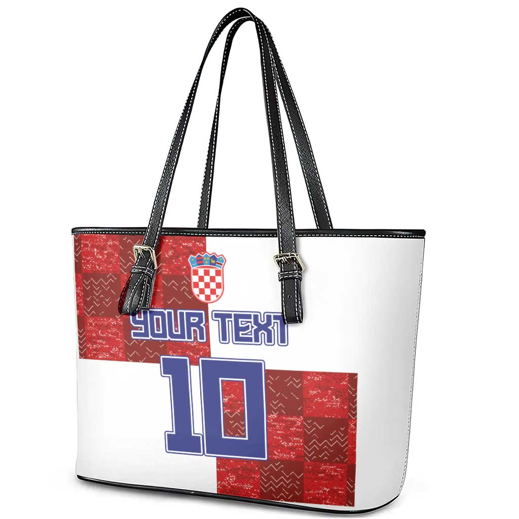 Custom Croatia Football Leather Tote Bag Checkered Ones Sport Grunge Style