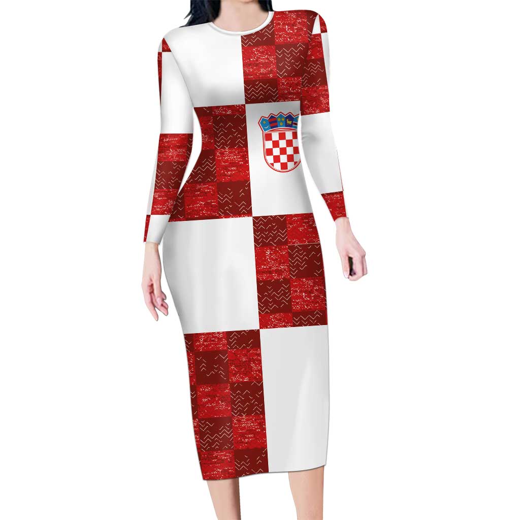 Custom Croatia Football Long Sleeve Bodycon Dress Checkered Ones Sport Grunge Style