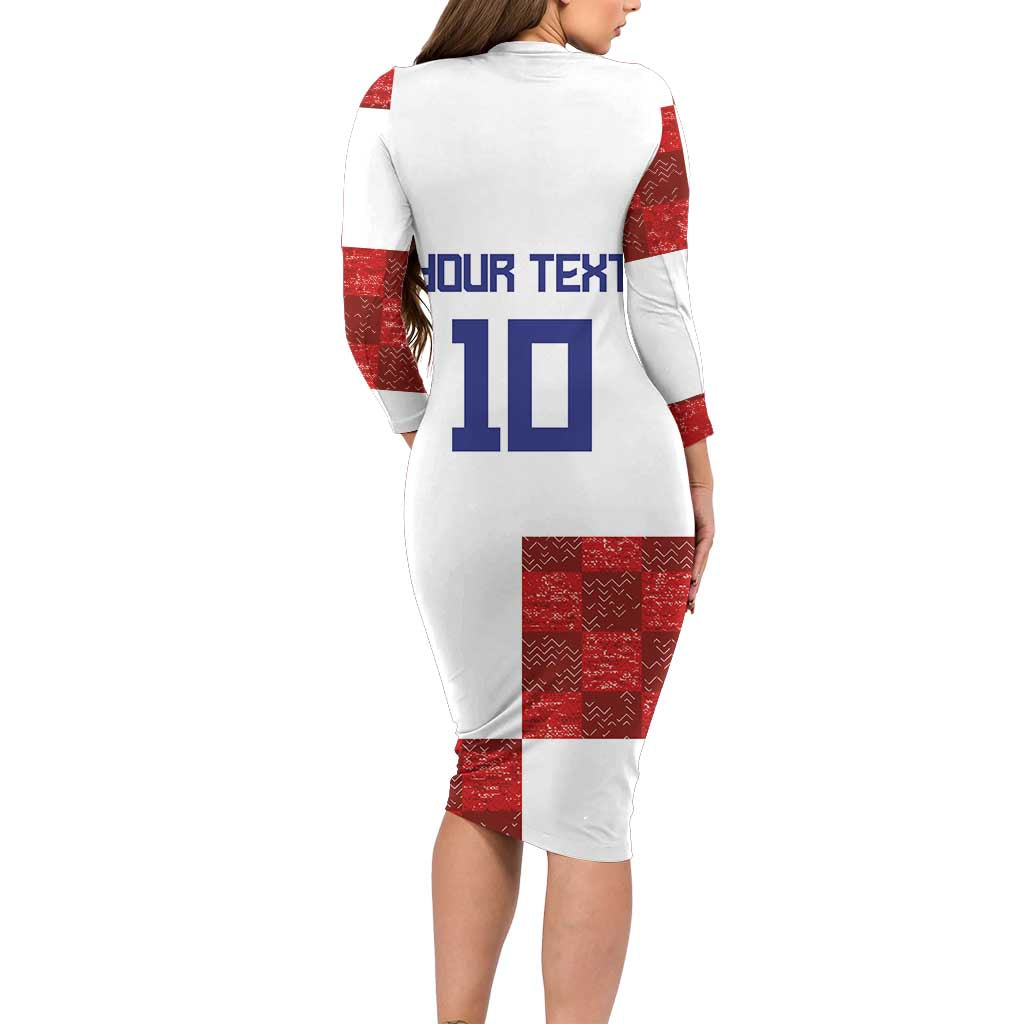 Custom Croatia Football Long Sleeve Bodycon Dress Checkered Ones Sport Grunge Style