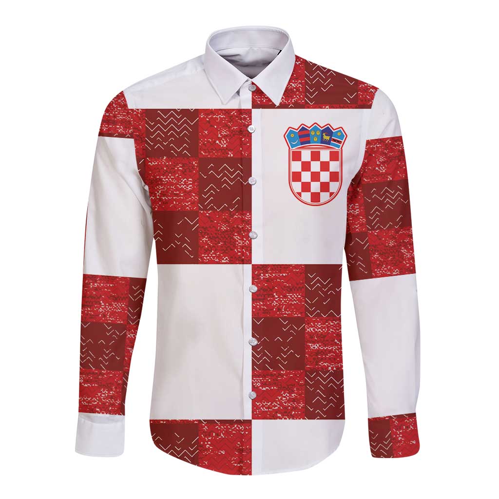 Custom Croatia Football Long Sleeve Button Shirt Checkered Ones Sport Grunge Style