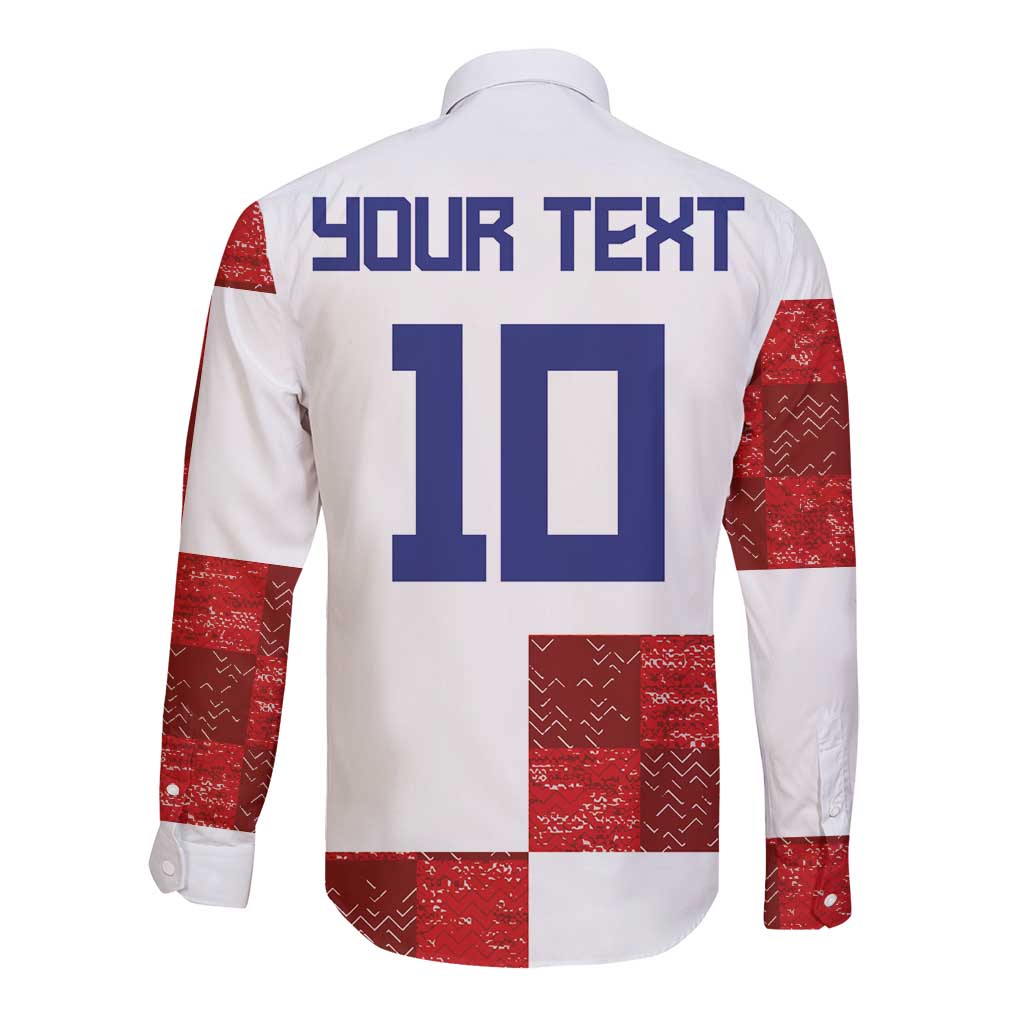Custom Croatia Football Long Sleeve Button Shirt Checkered Ones Sport Grunge Style