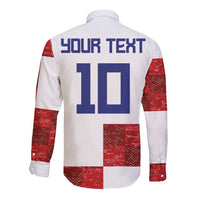 Custom Croatia Football Long Sleeve Button Shirt Checkered Ones Sport Grunge Style