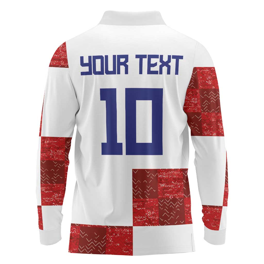 Custom Croatia Football Long Sleeve Polo Shirt Checkered Ones Sport Grunge Style