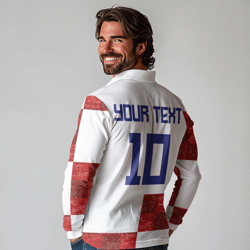 Custom Croatia Football Long Sleeve Polo Shirt Checkered Ones Sport Grunge Style