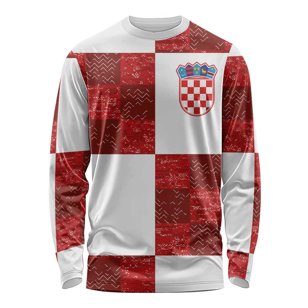 Custom Croatia Football Long Sleeve Shirt Checkered Ones Sport Grunge Style