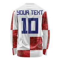 Custom Croatia Football Long Sleeve Shirt Checkered Ones Sport Grunge Style