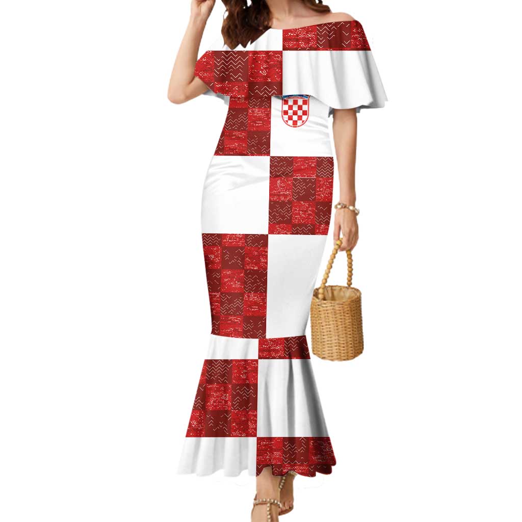 Custom Croatia Football Mermaid Dress Checkered Ones Sport Grunge Style