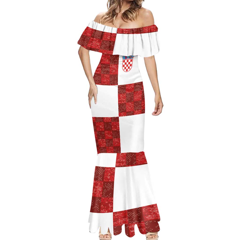 Custom Croatia Football Mermaid Dress Checkered Ones Sport Grunge Style