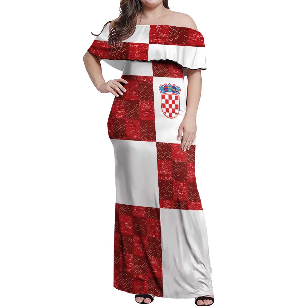 Custom Croatia Football Off Shoulder Maxi Dress Checkered Ones Sport Grunge Style
