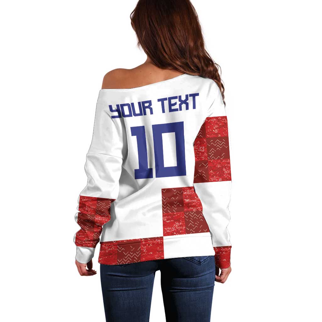 Custom Croatia Football Off Shoulder Sweater Checkered Ones Sport Grunge Style