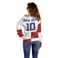 Custom Croatia Football Off Shoulder Sweater Checkered Ones Sport Grunge Style