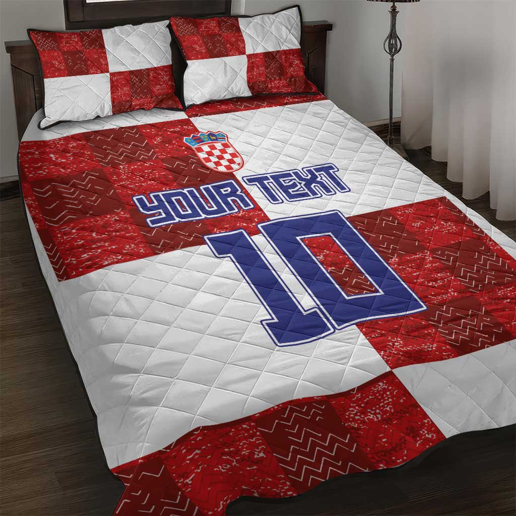 Custom Croatia Football Quilt Bed Set Checkered Ones Sport Grunge Style