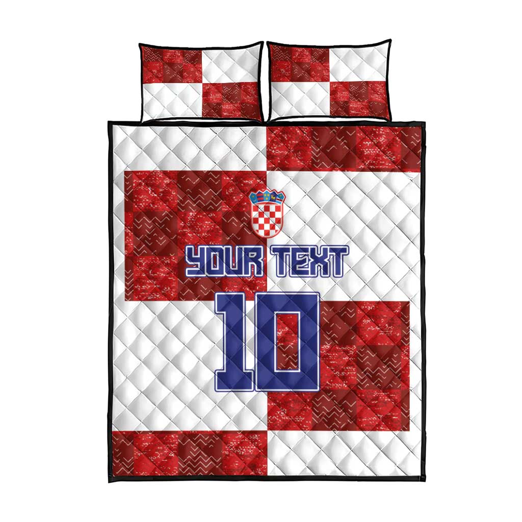 Custom Croatia Football Quilt Bed Set Checkered Ones Sport Grunge Style
