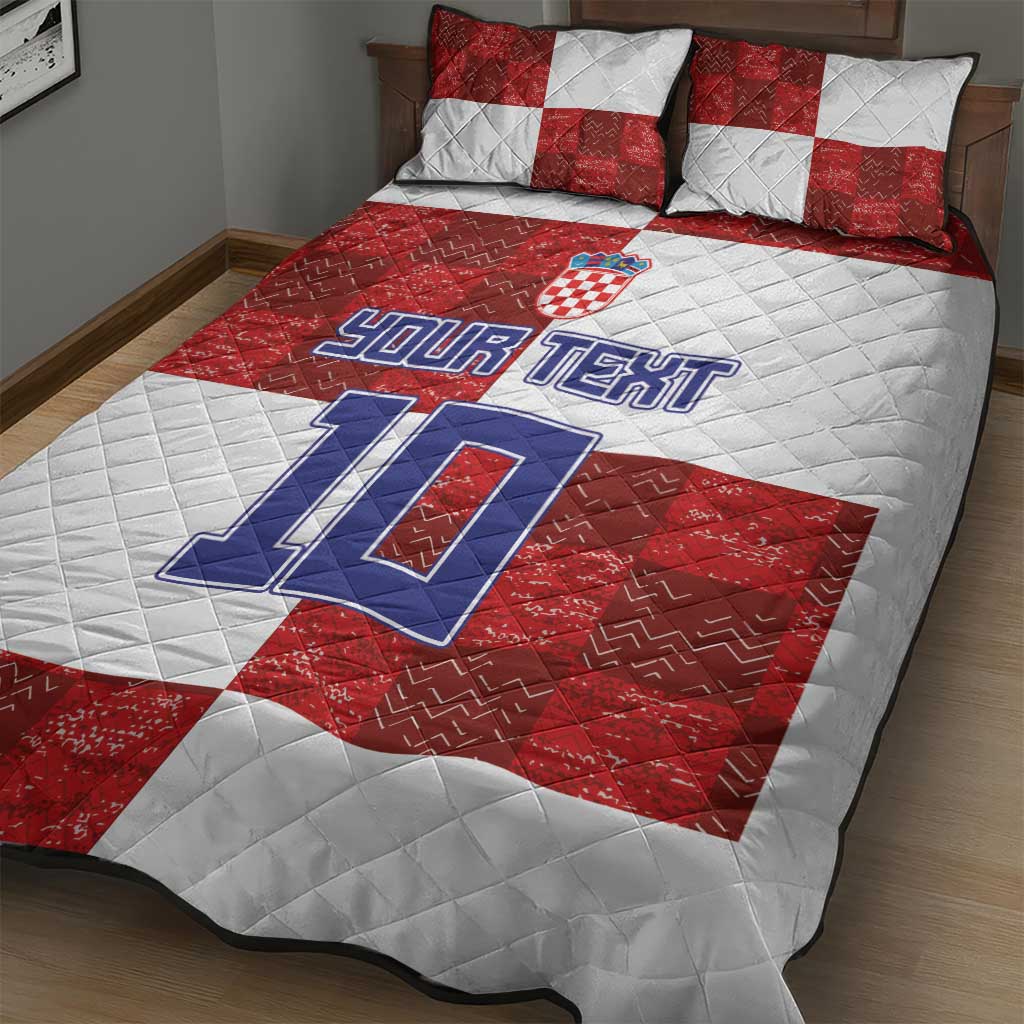 Custom Croatia Football Quilt Bed Set Checkered Ones Sport Grunge Style