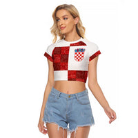 Custom Croatia Football Raglan Cropped T Shirt Checkered Ones Sport Grunge Style